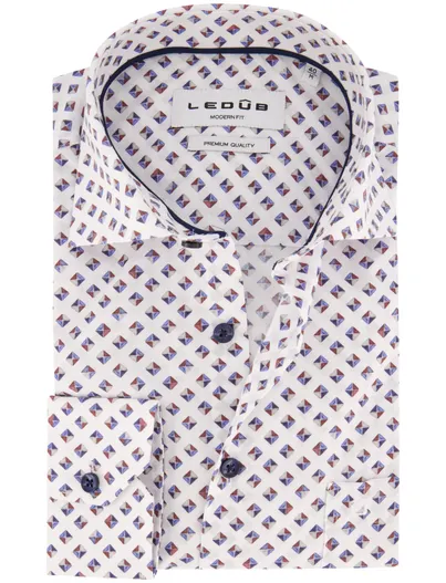 Ledub Ledub Modern Fit overhemd wit geprint mouwlengte 7