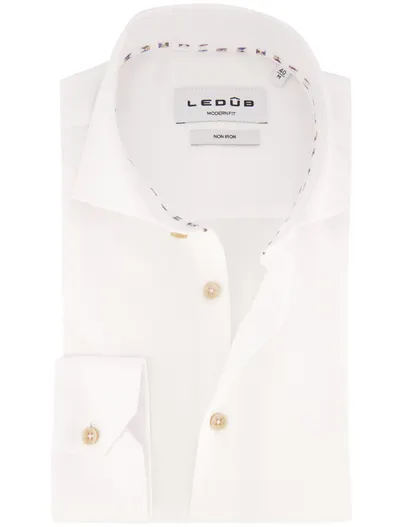 Ledub Ledub Modern Fit overhemd wit effen mouwlengte 7