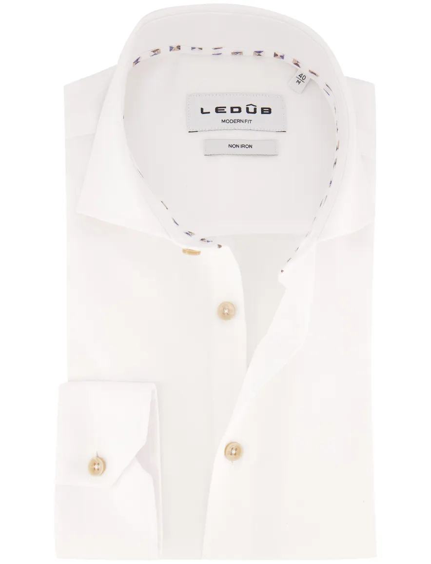Ledub Modern Fit overhemd wit effen mouwlengte 7