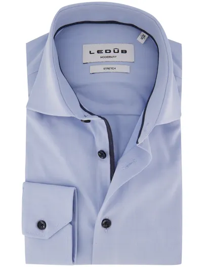 Ledub Ledub Modern Fit overhemden lichtblauw stretch