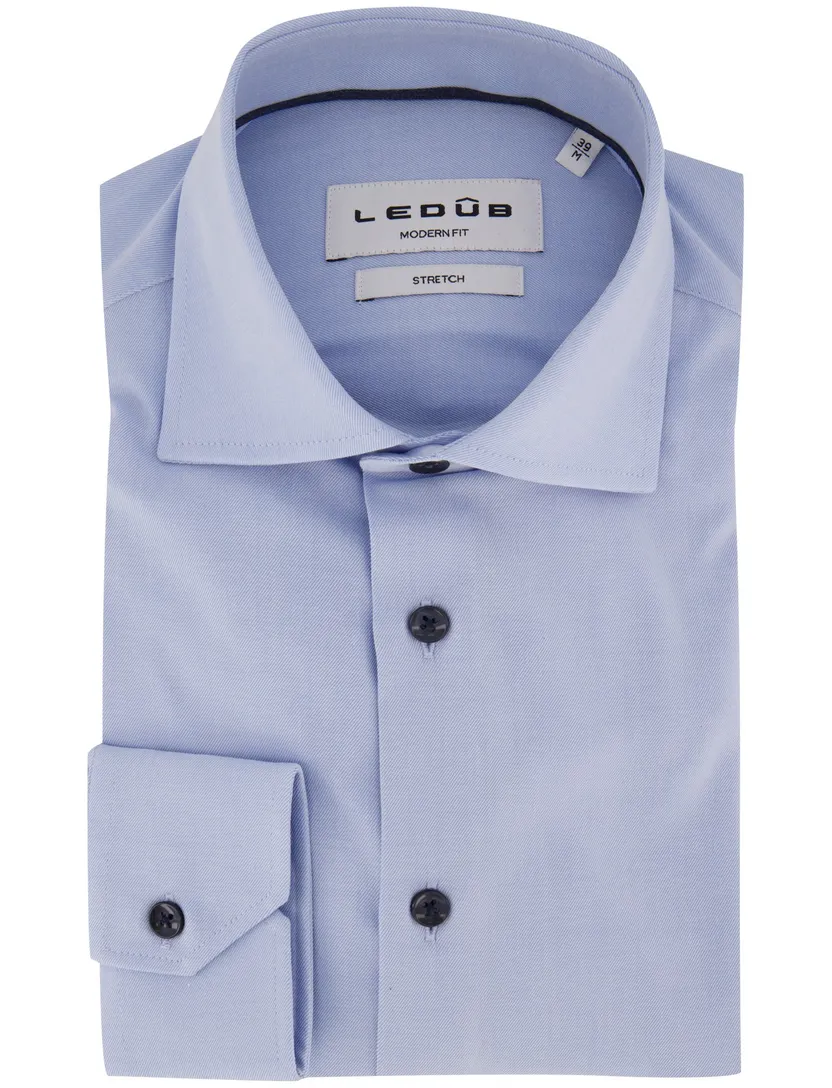 Ledub Modern Fit overhemden lichtblauw stretch