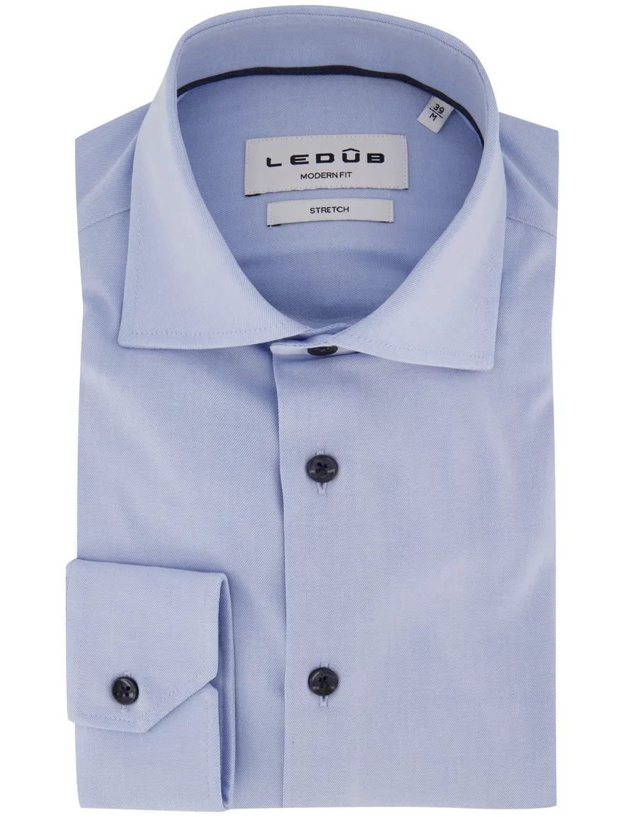 Ledub Modern Fit overhemden lichtblauw stretch