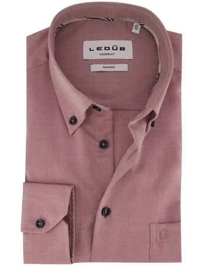 Ledub Ledub Modern Fit overhemd bordeaux geprint mouwlengte 7