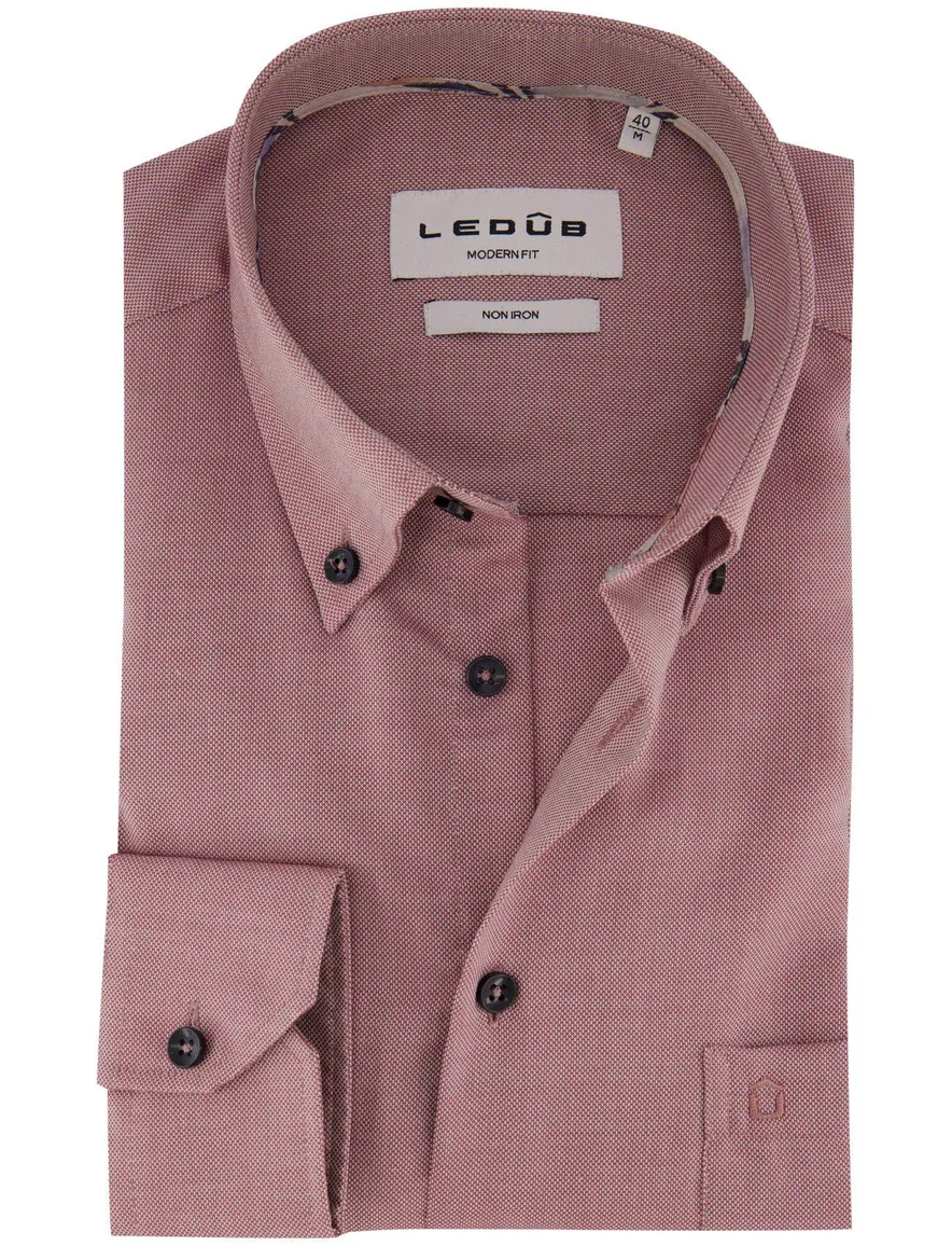 Ledub Modern Fit overhemd bordeaux geprint mouwlengte 7