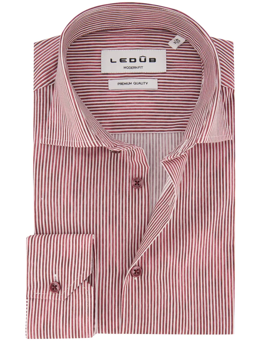 Ledub Modern Fit overhemd rood gestreept