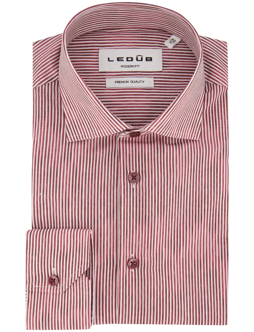 Ledub Modern Fit overhemd rood gestreept