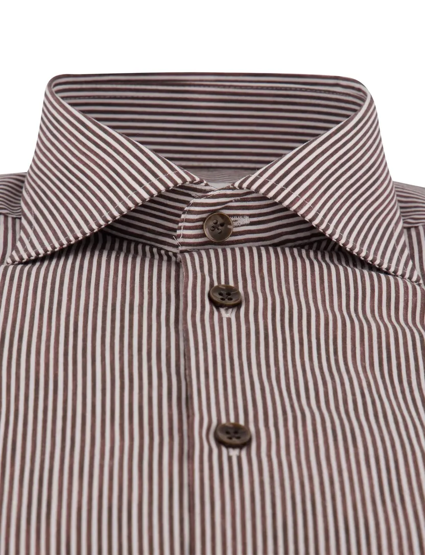 Overhemd Ledub Modern Fit bruin gestreept stretch