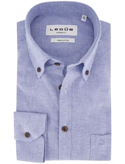 Ledub Overhemd Ledub Modern Fit lichtblauw gemeleerd