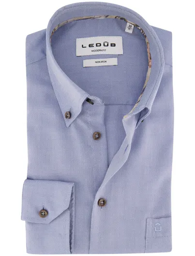 Ledub Overhemd Ledub Modern Fit blauw effen
