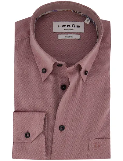 Ledub Ledub Modern Fit overhemd rood gemeleerd strijkvrij