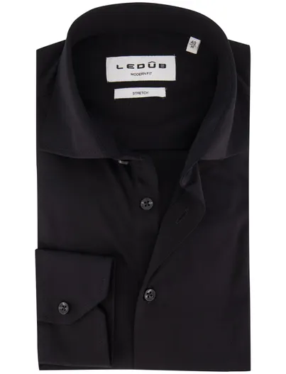 Ledub Ledub Modern Fit overhemd zwart effen stretch mouwlengte 7
