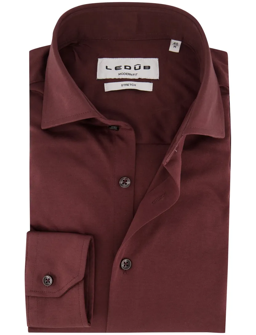 Overhemd Ledub Modern Fit bordeaux stretch