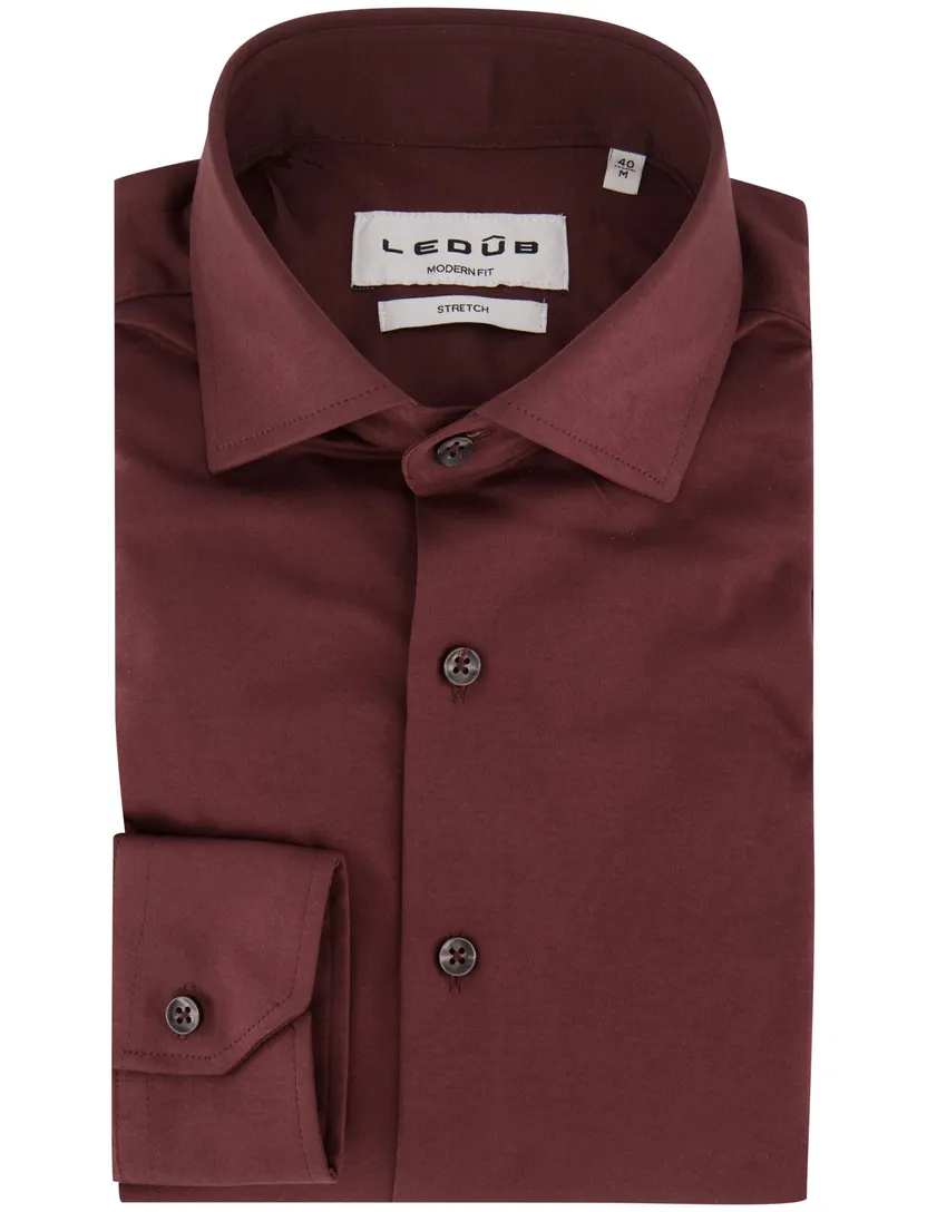 Overhemd Ledub Modern Fit bordeaux stretch