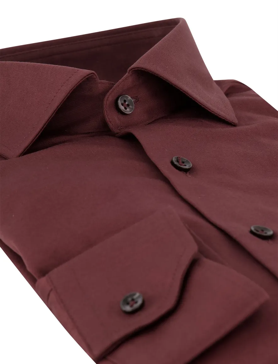 Ledub Modern Fit overhemd bordeaux effen stretch mouwlengte 7
