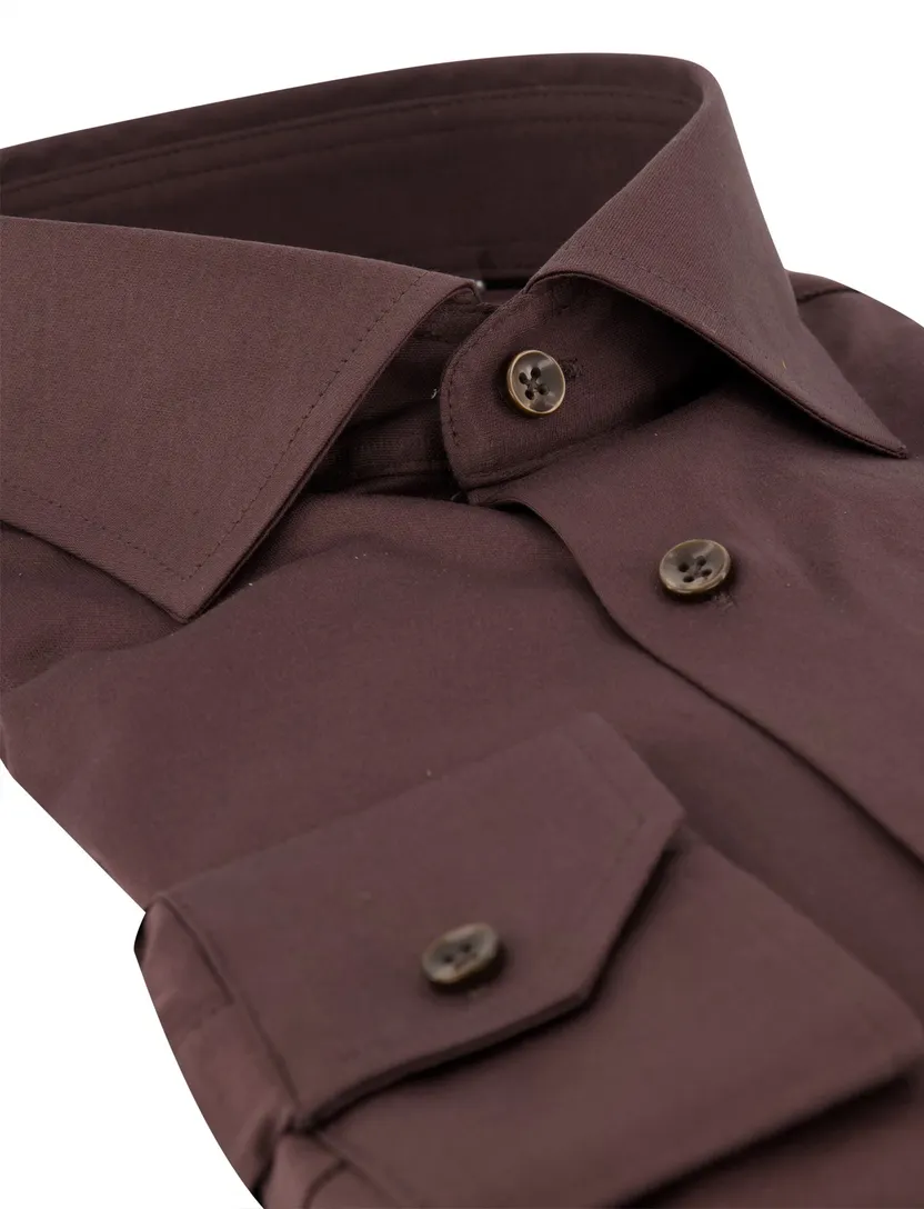Overhemd Ledub Modern Fit bruin stretch