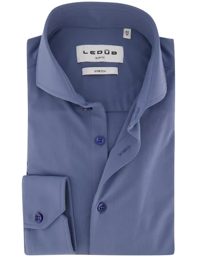 Ledub Ledub Slim Fit overhemd blauw stretch