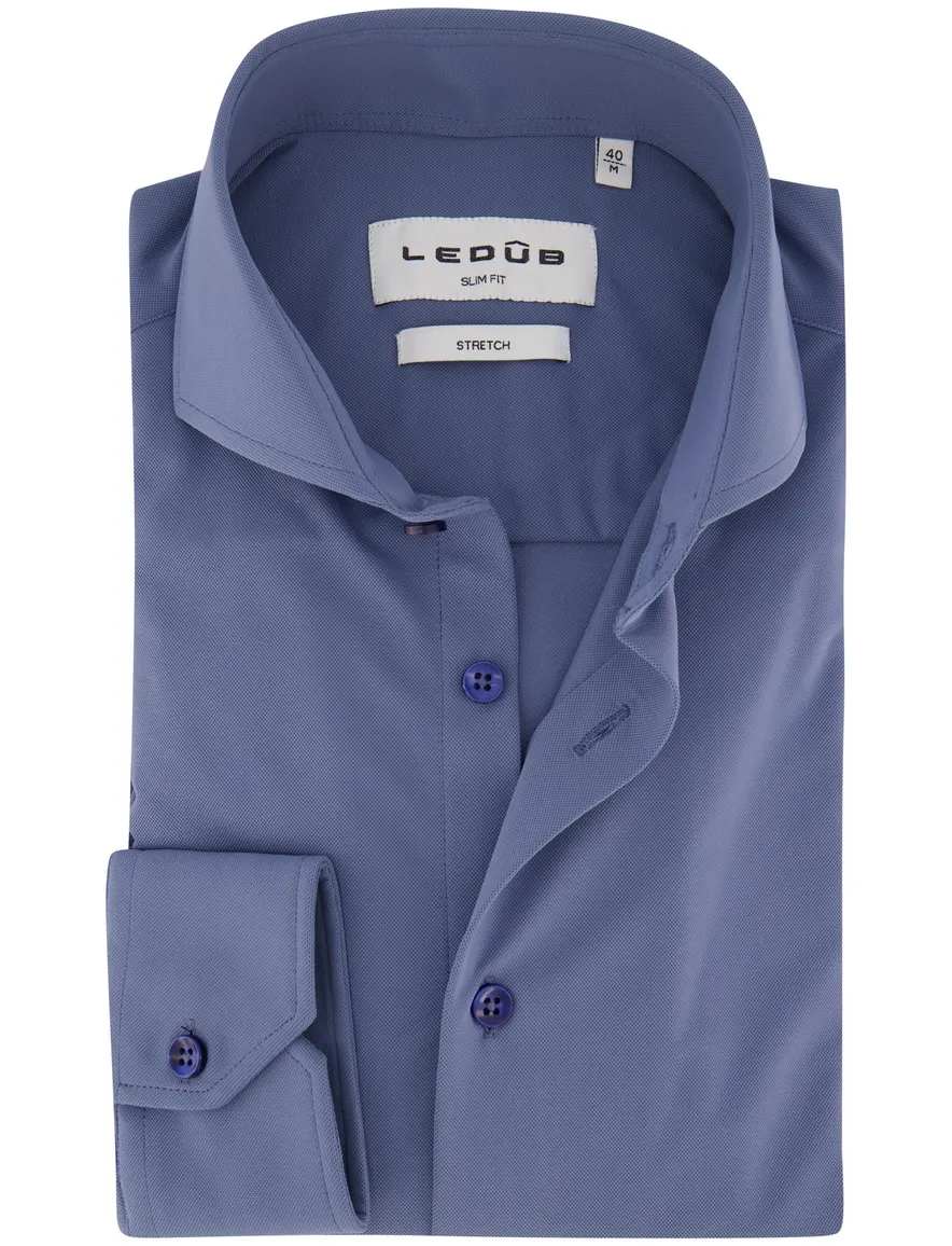 Ledub Slim Fit overhemd blauw stretch