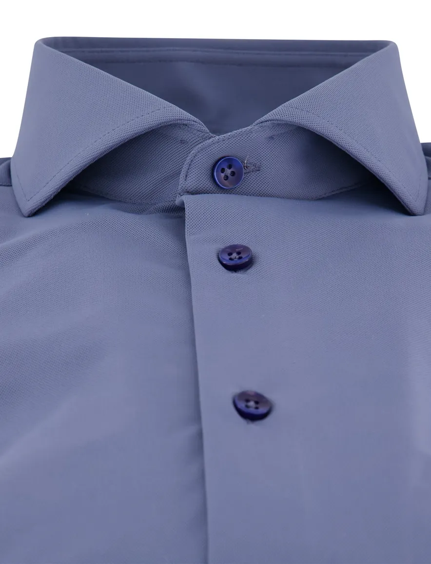 Ledub Slim Fit overhemd blauw stretch