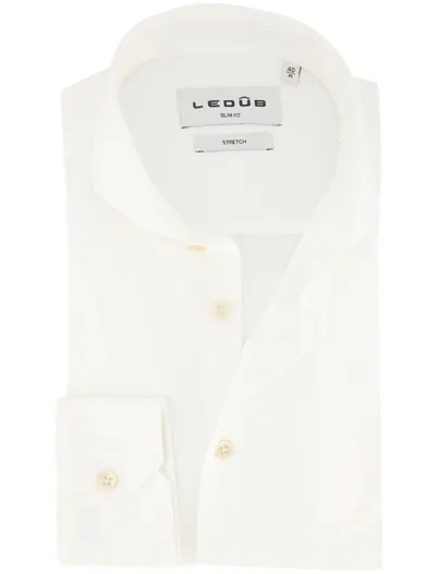 Ledub Ledub Slim Fit overhemd creme effen stretch mouwlengte 7