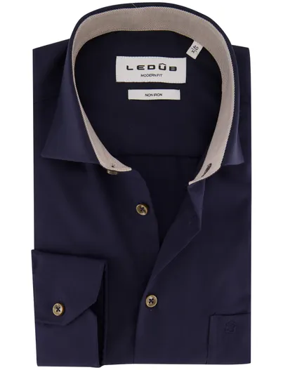 Ledub Ledub Modern Fit overhemd donkerblauw mouwlengte 7