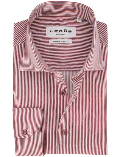Ledub Ledub Modern Fit overhemd bordeaux gestreept mouwlengte 7