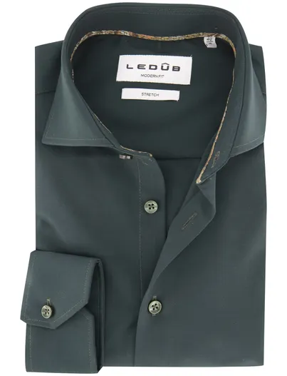 Ledub Ledub Modern Fit overhemd donkergroen stretch mouwlengte 7