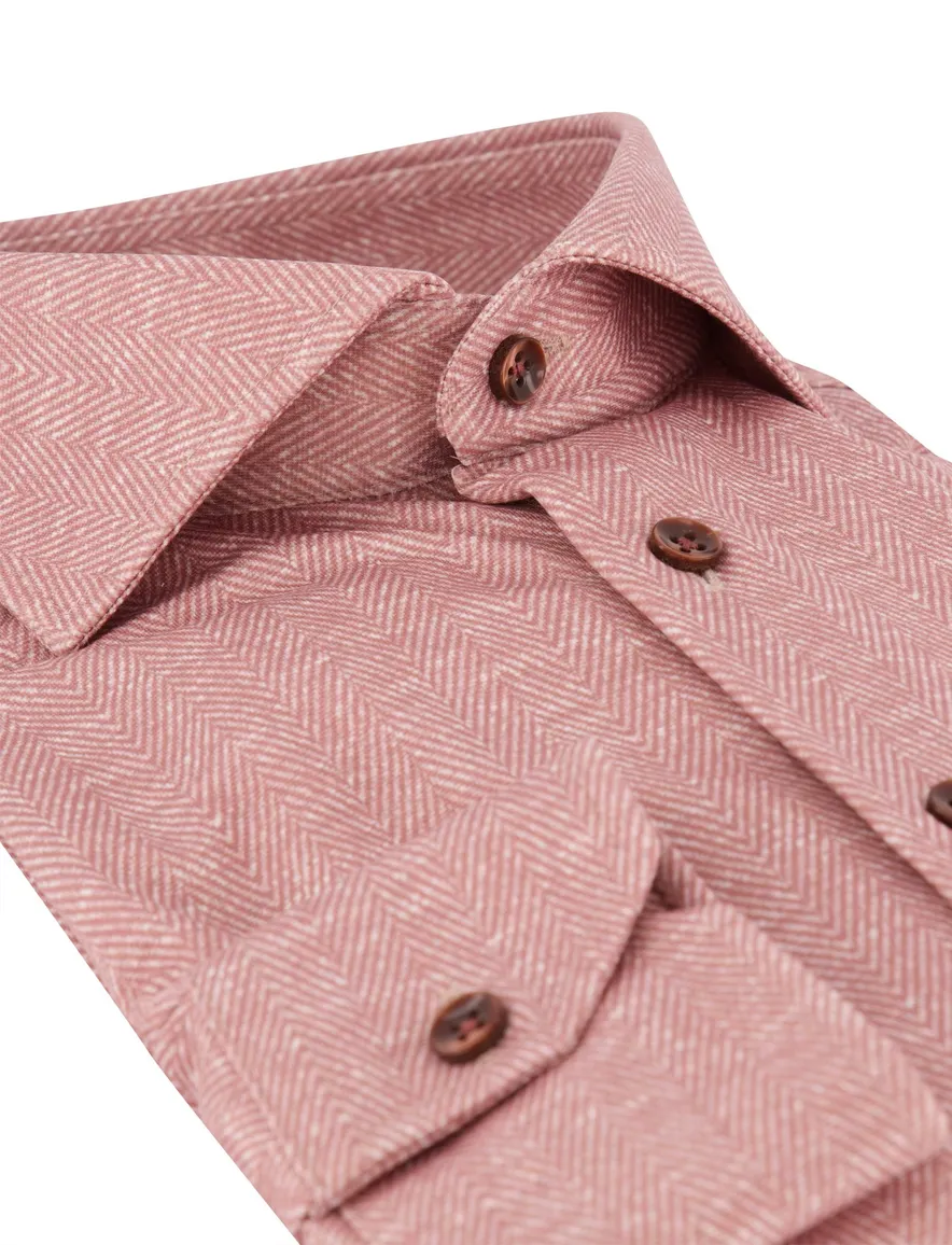 Ledub Modern Fit overhemd rood geprint stretch mouwlengte 7