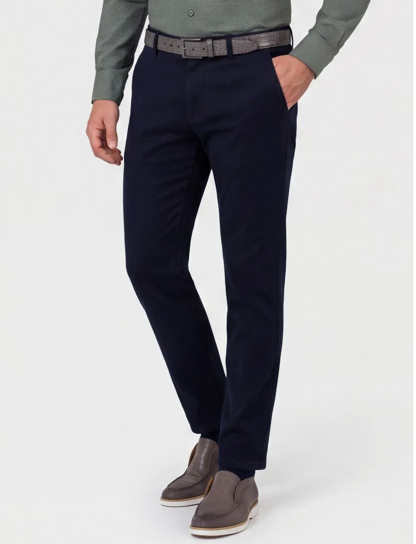 Broeken Alberto LOU donkerblauw chino flatfront
