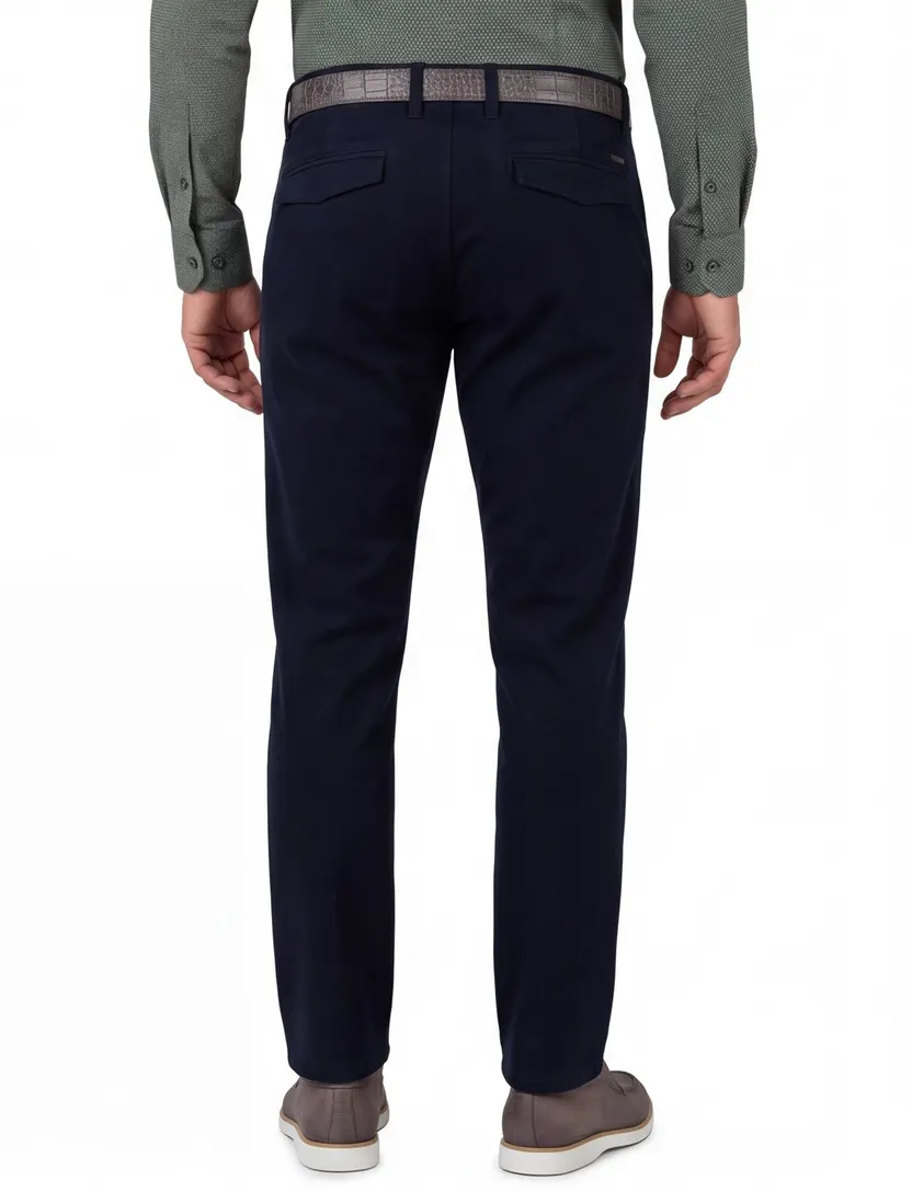Broeken Alberto LOU donkerblauw chino flatfront