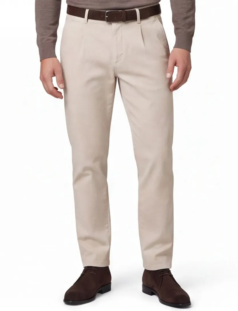 North84 chino beige bandplooi normale fit