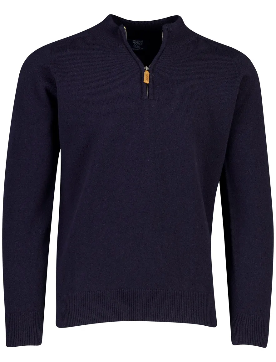William Lockie trui half zip donkerblauw gebreid
