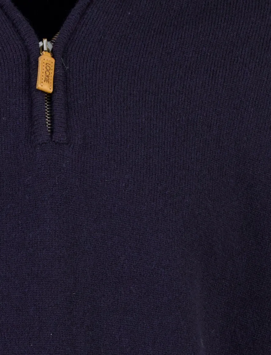 William Lockie trui half zip donkerblauw gebreid