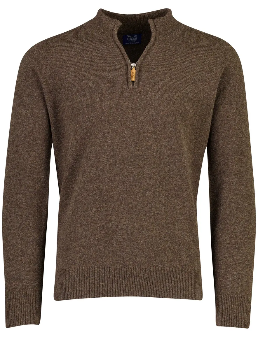 William Lockie trui half zip bruin gemeleerd gebreid