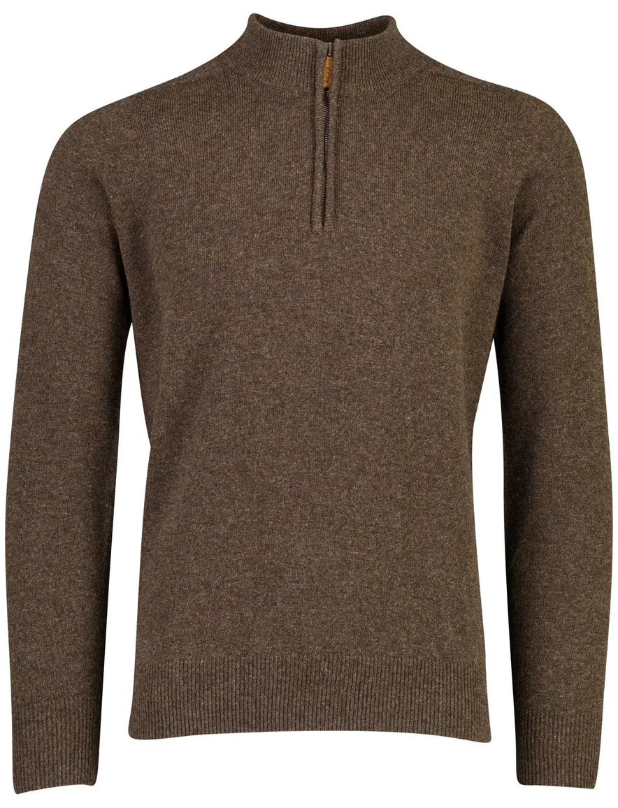 William Lockie trui half zip bruin gemeleerd gebreid