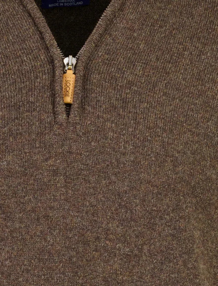 William Lockie trui half zip bruin gemeleerd gebreid