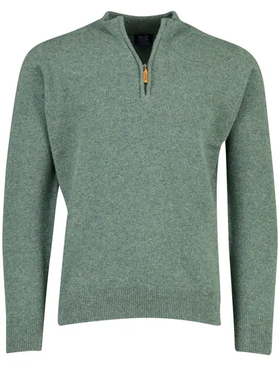 William Lockie William Lockie trui half zip groen gemêleerd gebreid