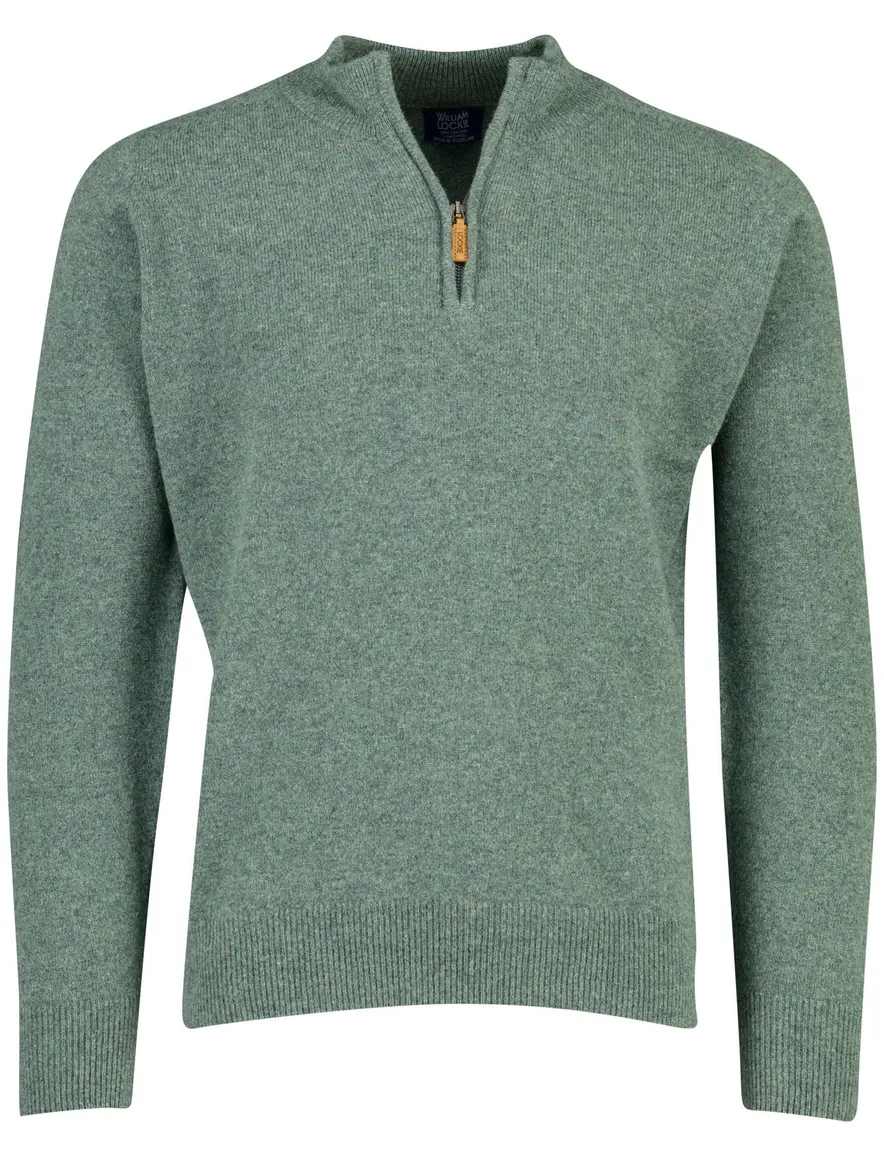 William Lockie trui half zip groen gemêleerd gebreid