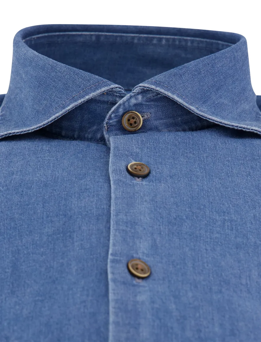 Ledub Modern Fit overhemd blauw gemeleerd