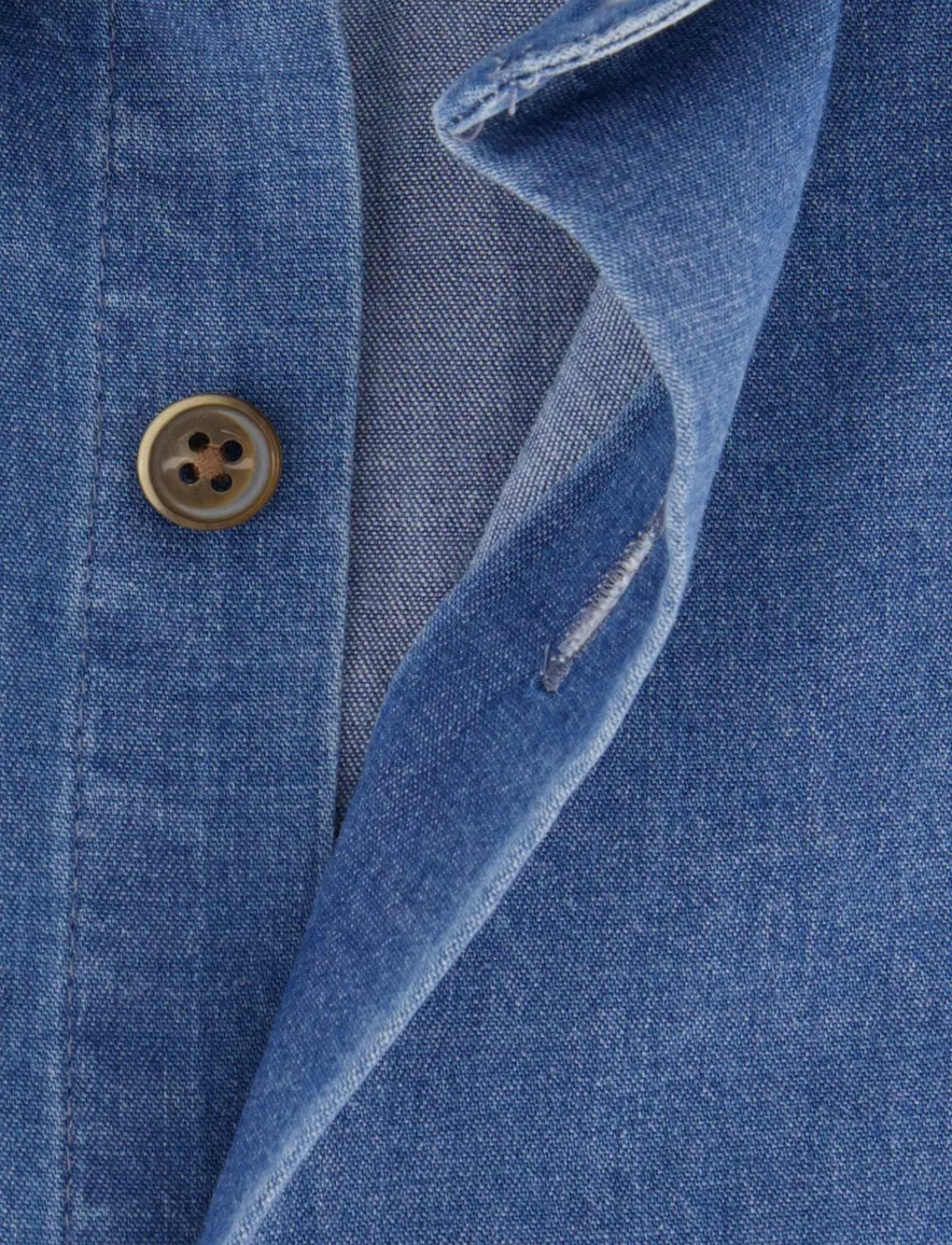 Ledub Modern Fit overhemd blauw gemeleerd