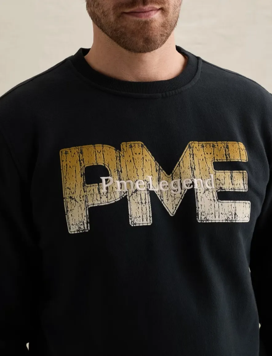 PME Legend ronde hals trui donkerblauw met opdruk
