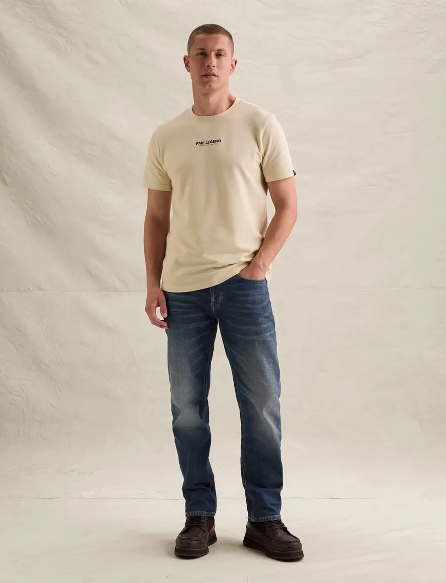 PME Legend T-shirt ronde hals creme met wafelstructuur