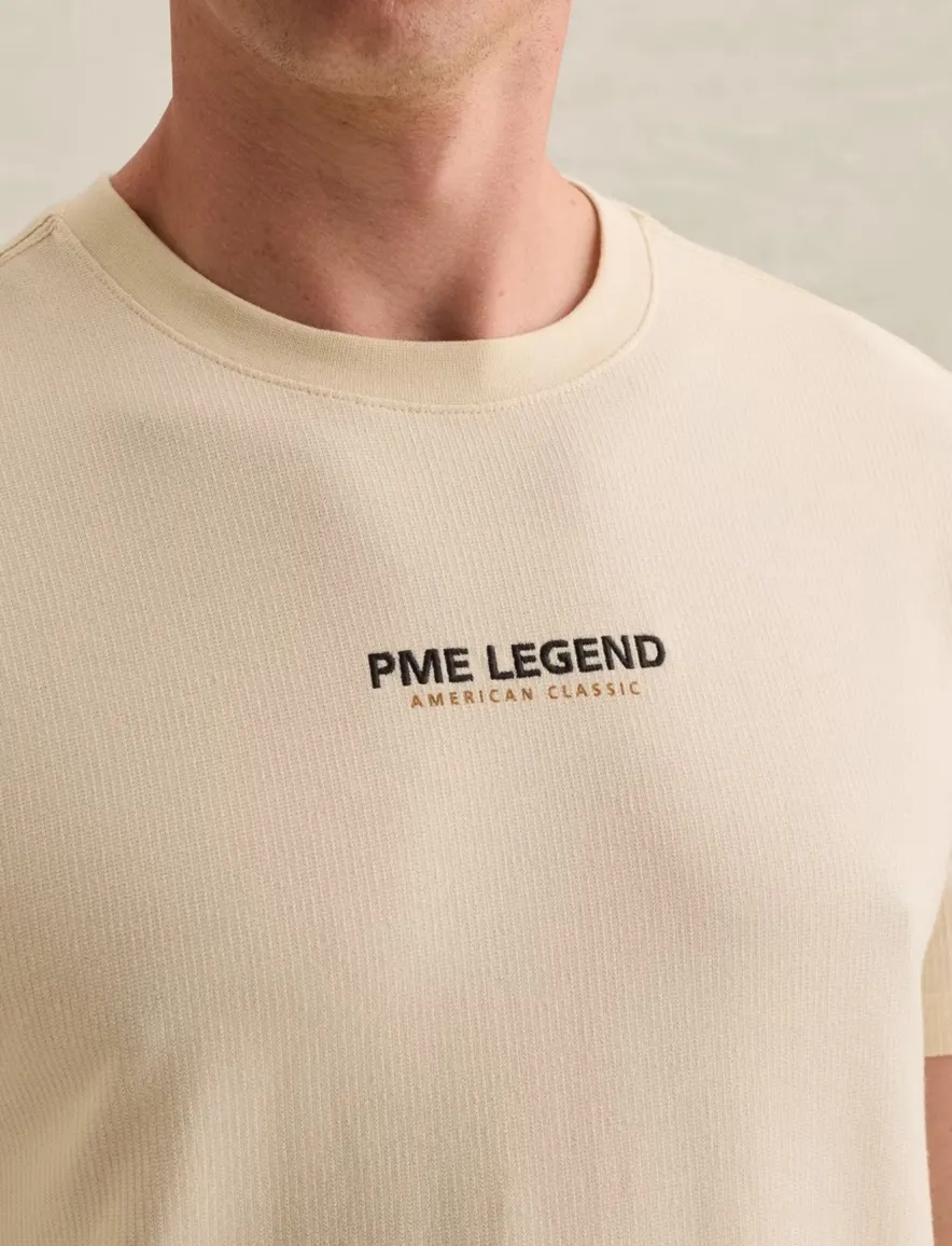 PME Legend T-shirt ronde hals creme met wafelstructuur