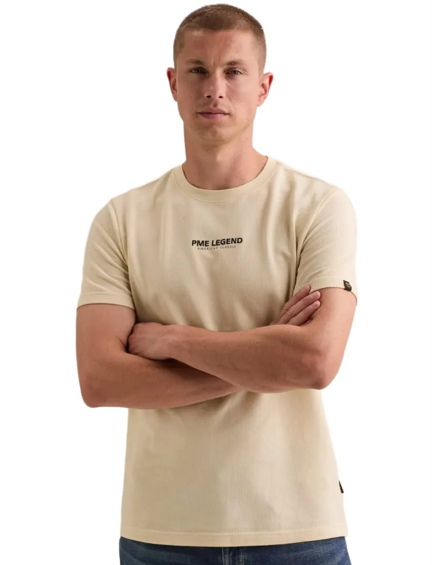 PME Legend T-shirt ronde hals creme met wafelstructuur