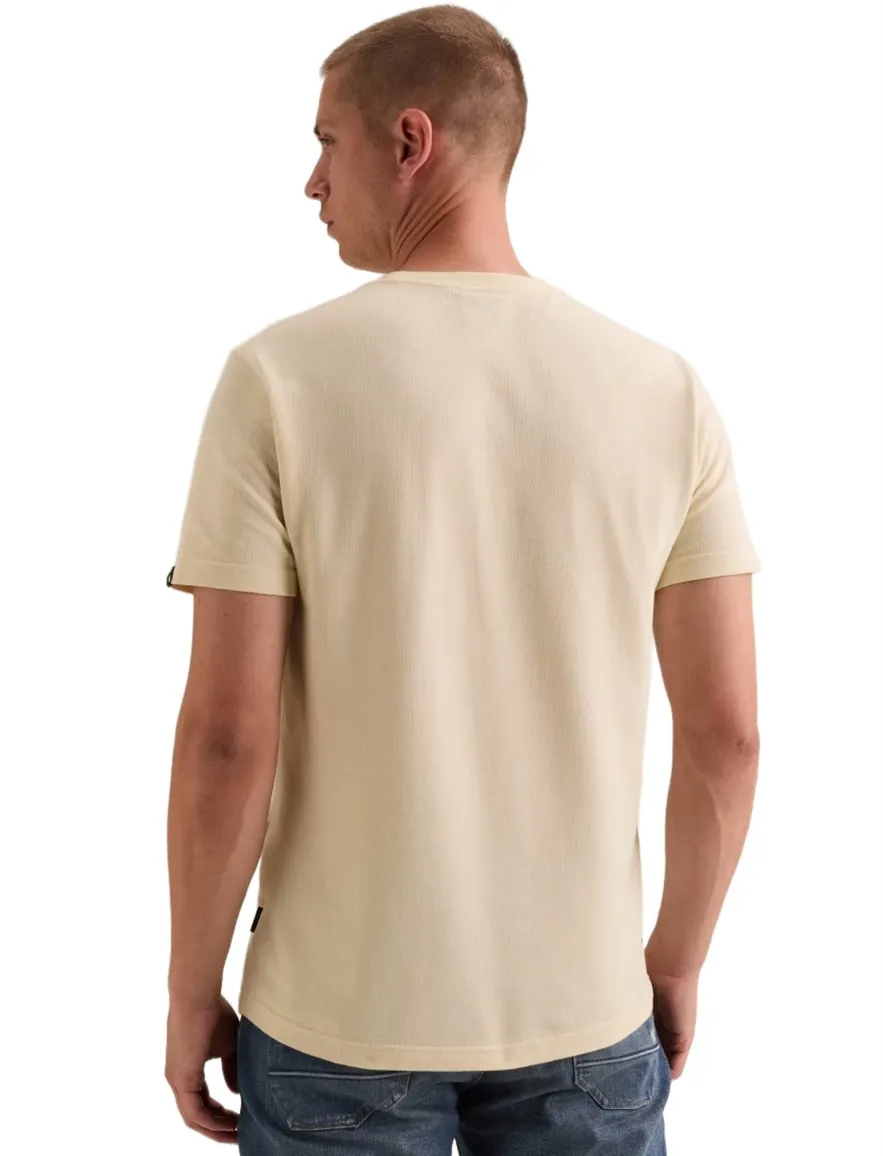 PME Legend T-shirt ronde hals creme met wafelstructuur