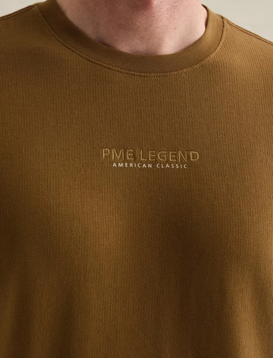 PME Legend T-shirt ronde hals bruin wafelstructuur