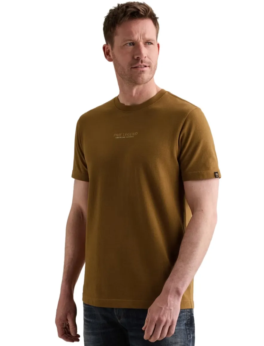 PME Legend T-shirt ronde hals bruin wafelstructuur