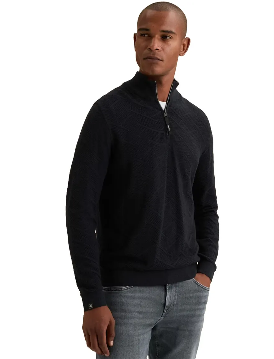 Vanguard half zip trui donkerblauw met structuur