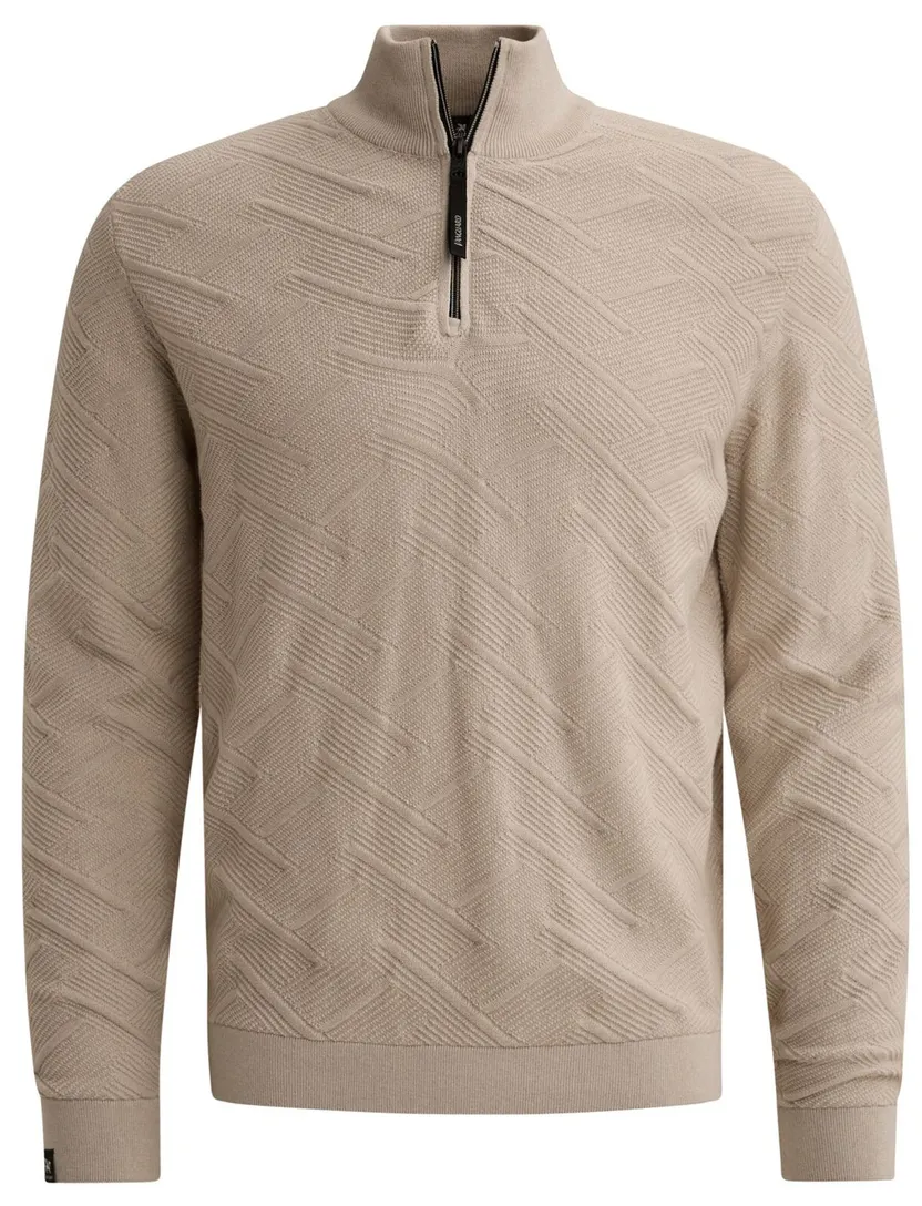 Trui Vanguard half zip beige structuur grof gebreid