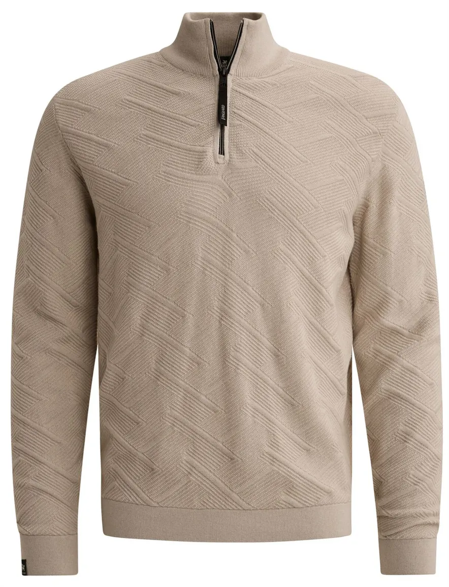 Vanguard half zip trui beige met structuur