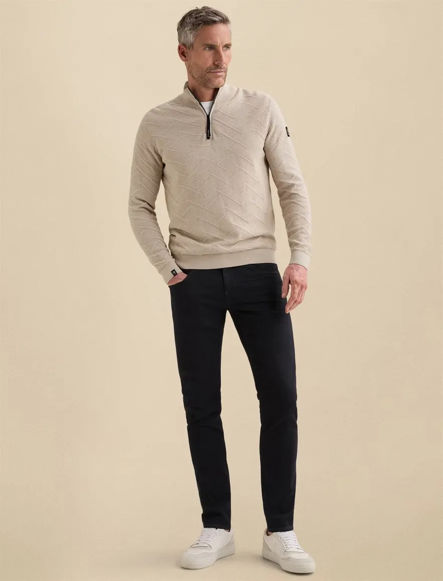 Vanguard half zip trui beige met structuur